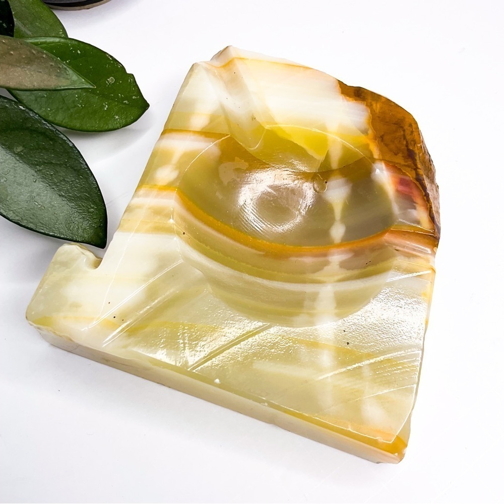 70s Vintage Amber Onyx Ashtray - Retro & Boho Home Accent